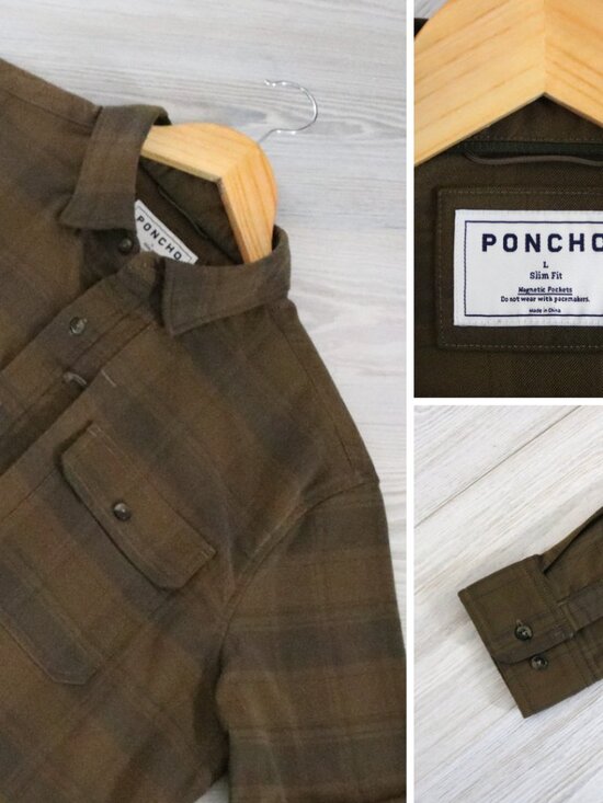 Poncho Other - Poncho 'The Telluride' Men Performance Flannel Size L Green Plaid Slim-Fit Shirt